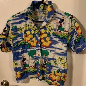 Vintage Mickey Mouse button down tropical shirt